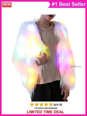Faux Fur LED Light Up Jacket Flashing Rave Coat Party Outerwear